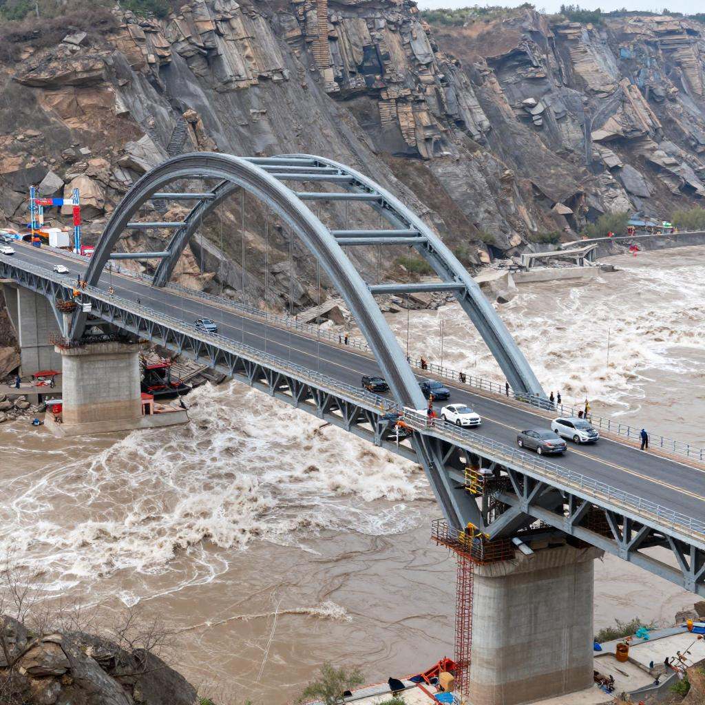 黄河上游首座八车道跨河大桥即将跨越天险实现“牵手”(图4) 黄河上游首座八车道跨河大桥即将跨越天险实现“牵手”(图4)